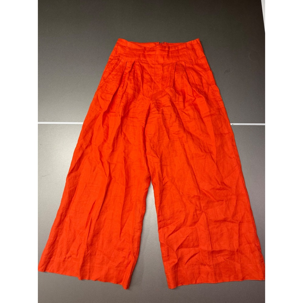 Banana Republic Petite 0 Orange Linen Wide Leg Pleated Trousers High Rise Pants
